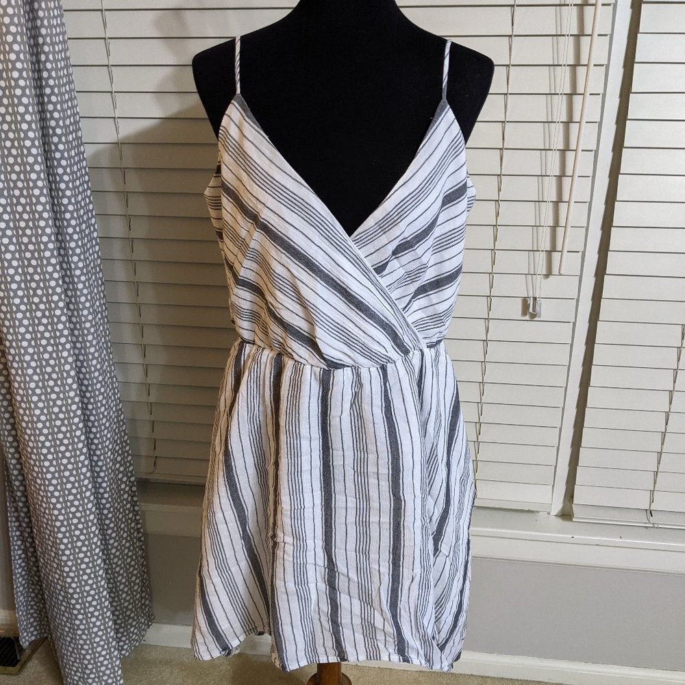 A New Day black and white striped cross front cocktail dress